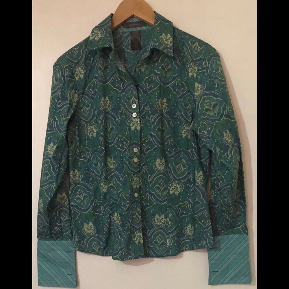 Liz claibone women’s collar dressing buttons  down long sleeves green shirt.6p